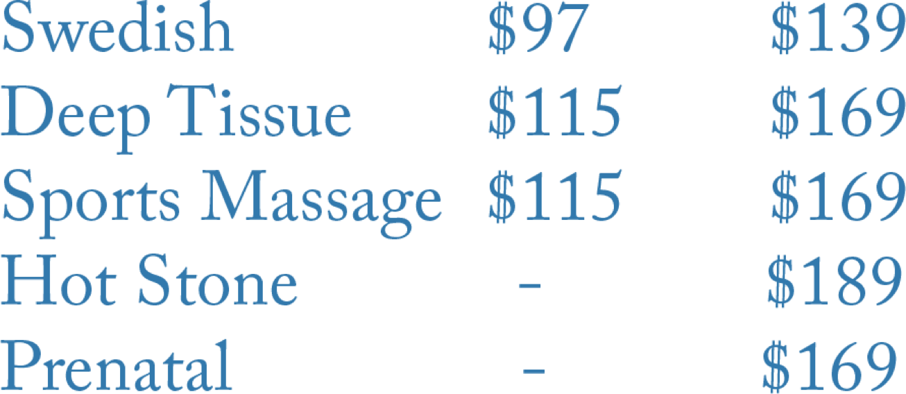 massage prices $$$